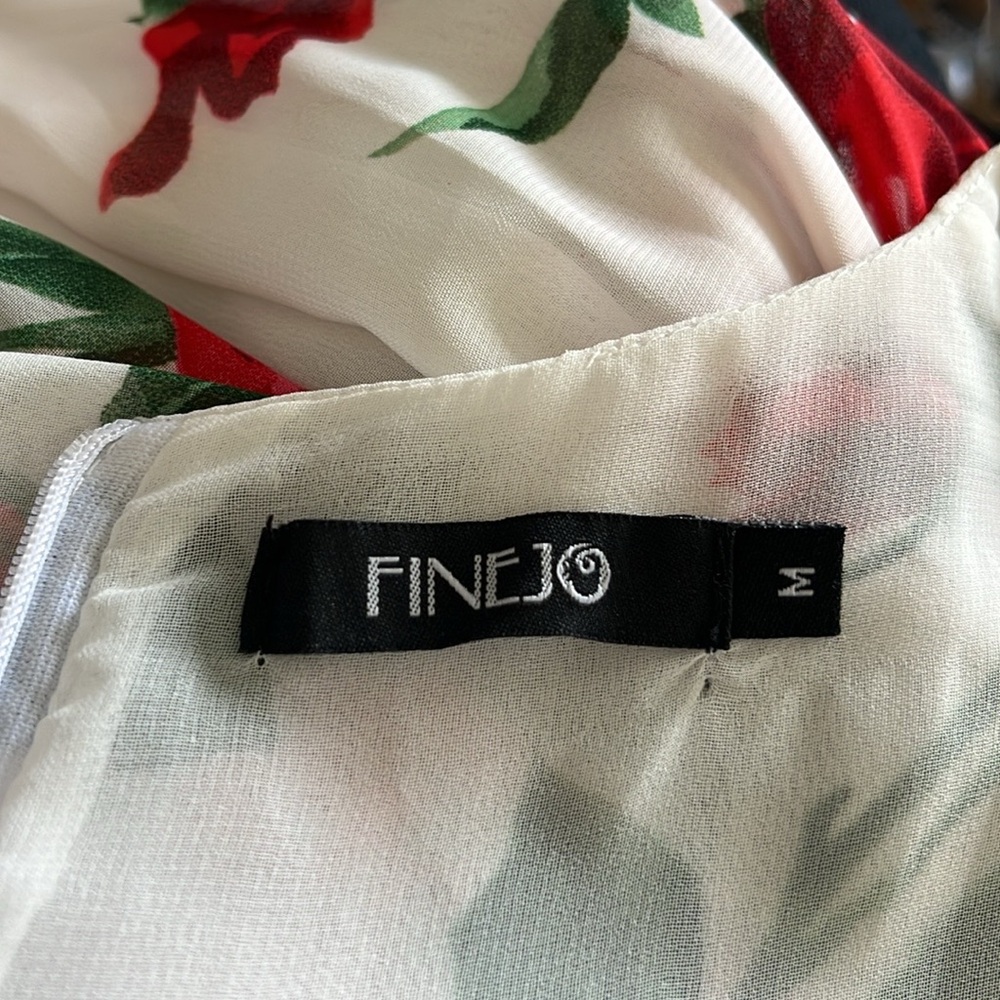 FINEJO White & Red Rose Floral Chiffon Dress Size M NWOT - Picture 14 of 14